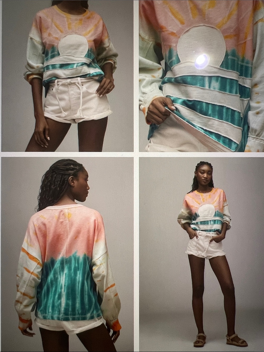Pilcro Tie-Dye Sunrise Graphic Long Sleeve Top - Yellow, Blue